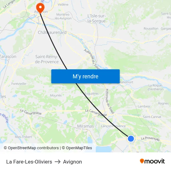 La Fare-Les-Oliviers to Avignon map