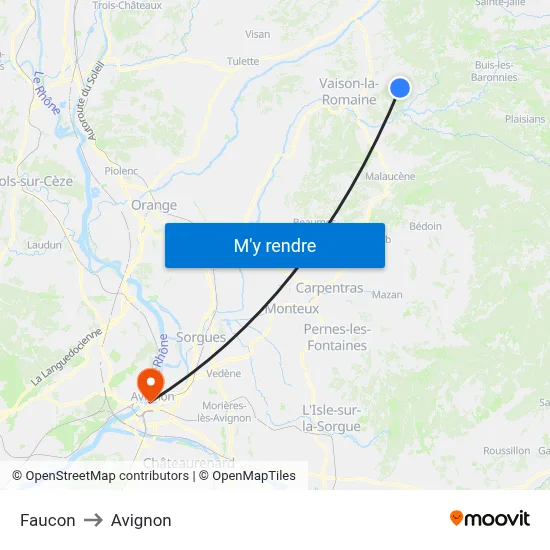 Faucon to Avignon map
