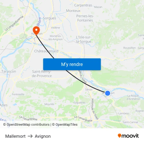 Mallemort to Avignon map