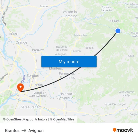 Brantes to Avignon map