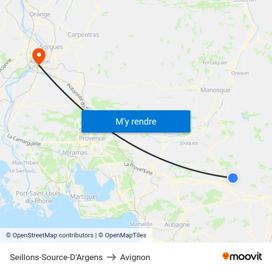 Seillons-Source-D'Argens to Avignon map