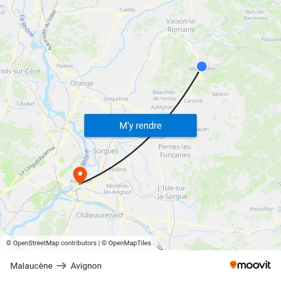 Malaucène to Avignon map