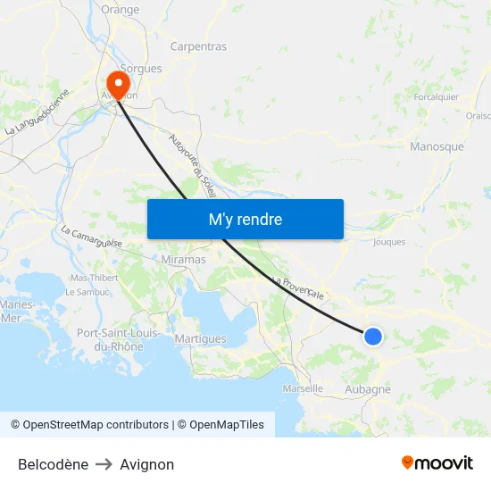 Belcodène to Avignon map