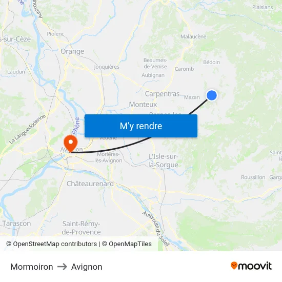 Mormoiron to Avignon map