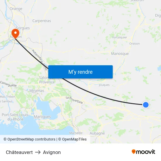 Châteauvert to Avignon map