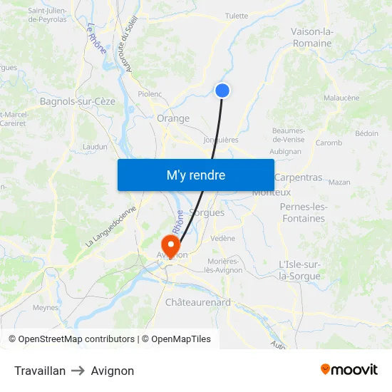 Travaillan to Avignon map