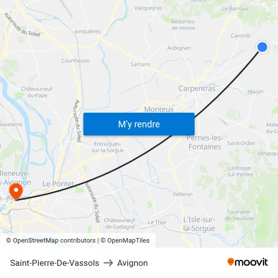 Saint-Pierre-De-Vassols to Avignon map