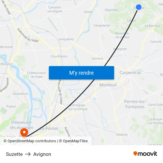 Suzette to Avignon map