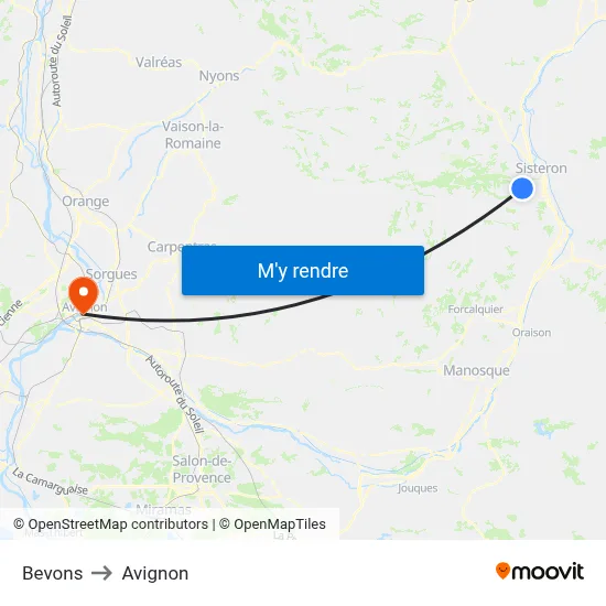 Bevons to Avignon map