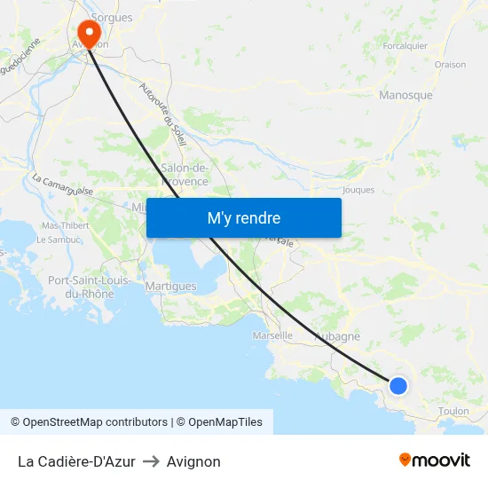 La Cadière-D'Azur to Avignon map