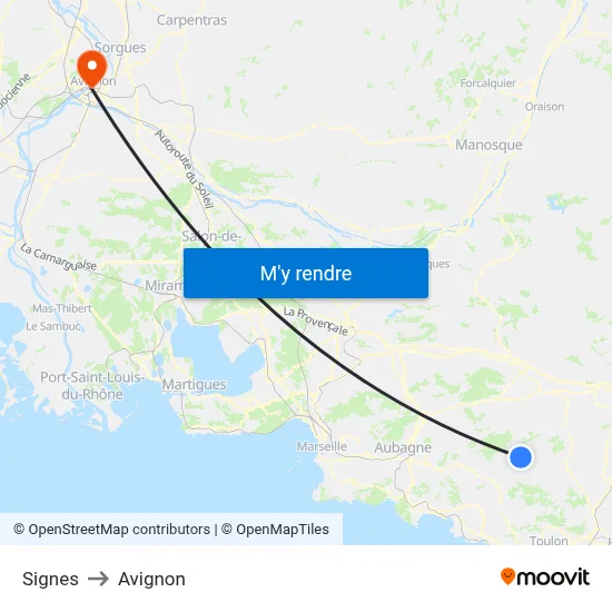 Signes to Avignon map