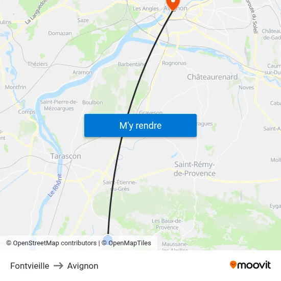 Fontvieille to Avignon map