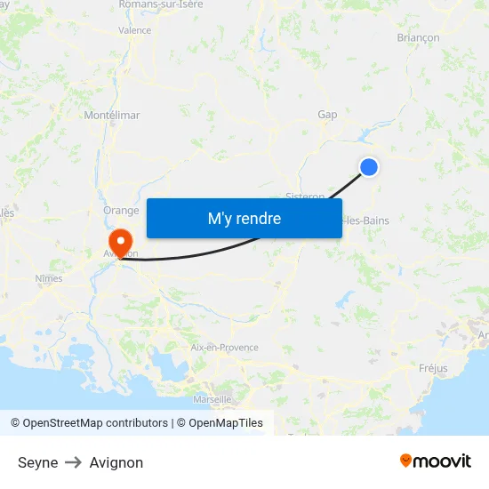 Seyne to Avignon map