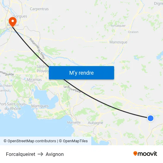 Forcalqueiret to Avignon map