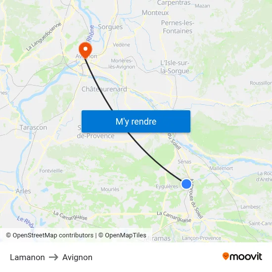 Lamanon to Avignon map