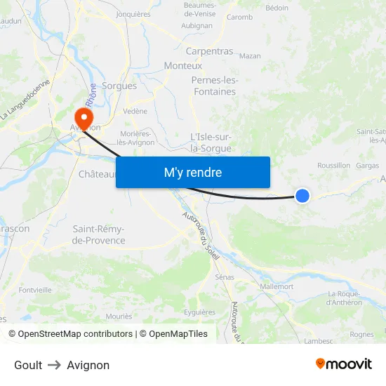 Goult to Avignon map
