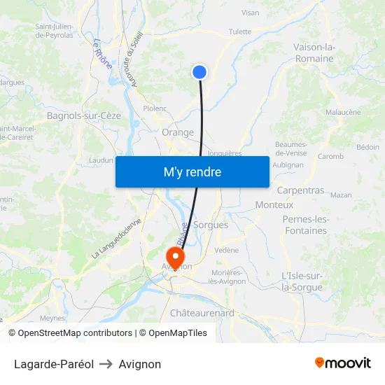 Lagarde-Paréol to Avignon map