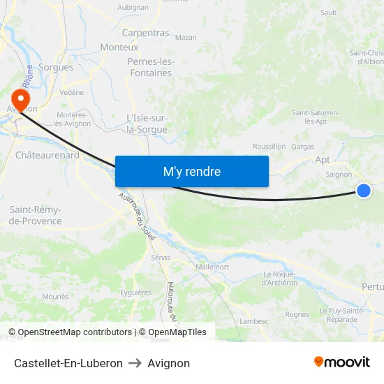 Castellet-En-Luberon to Avignon map