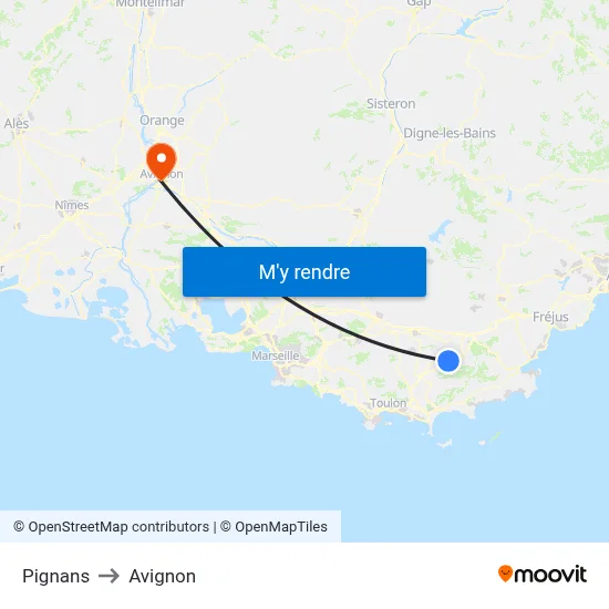 Pignans to Avignon map