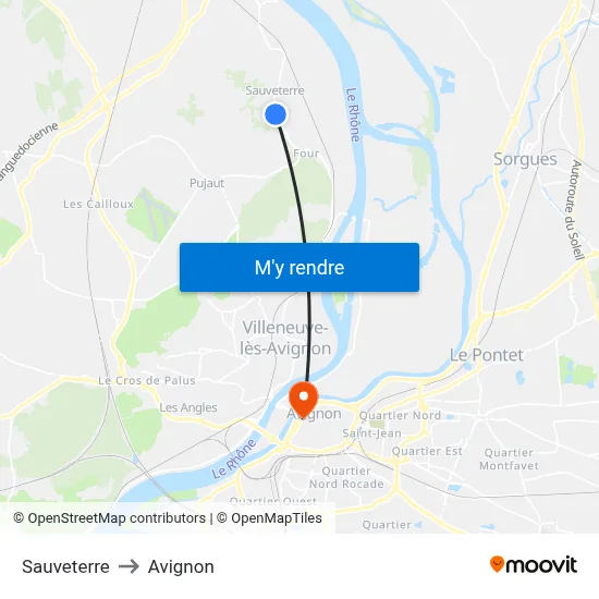 Sauveterre to Avignon map