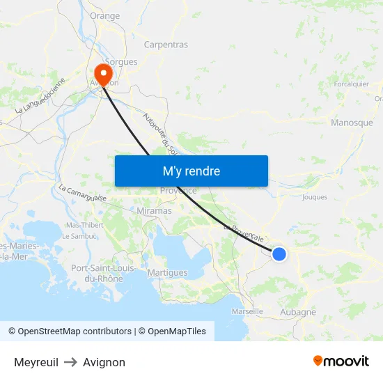 Meyreuil to Avignon map