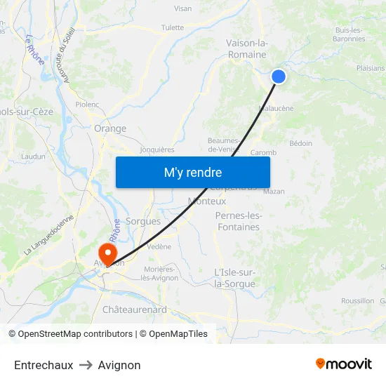 Entrechaux to Avignon map