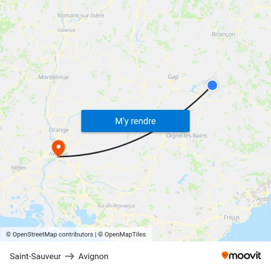 Saint-Sauveur to Avignon map