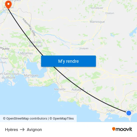 Hyères to Avignon map