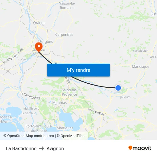 La Bastidonne to Avignon map