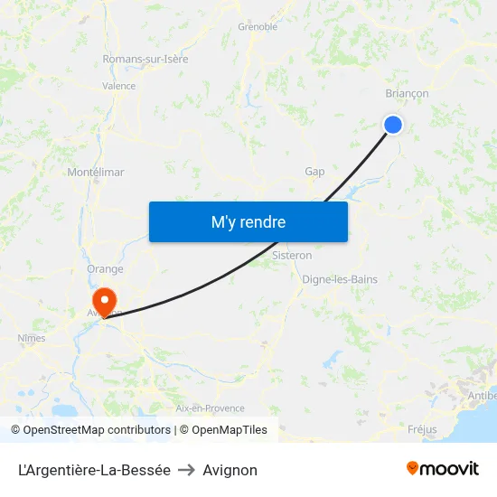 L'Argentière-La-Bessée to Avignon map