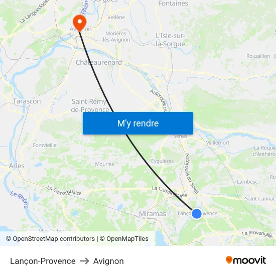 Lançon-Provence to Avignon map