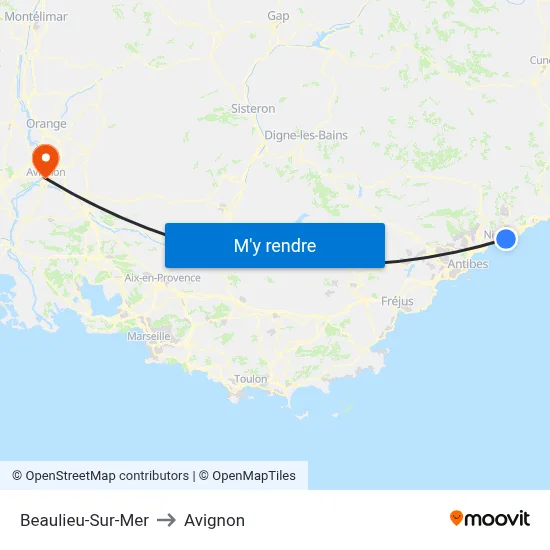 Beaulieu-Sur-Mer to Avignon map