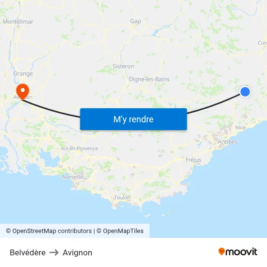 Belvédère to Avignon map