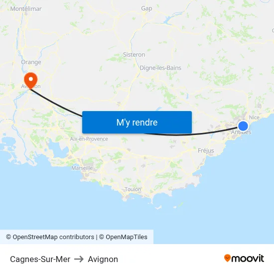 Cagnes-Sur-Mer to Avignon map