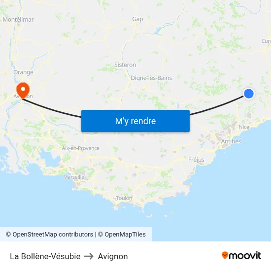 La Bollène-Vésubie to Avignon map