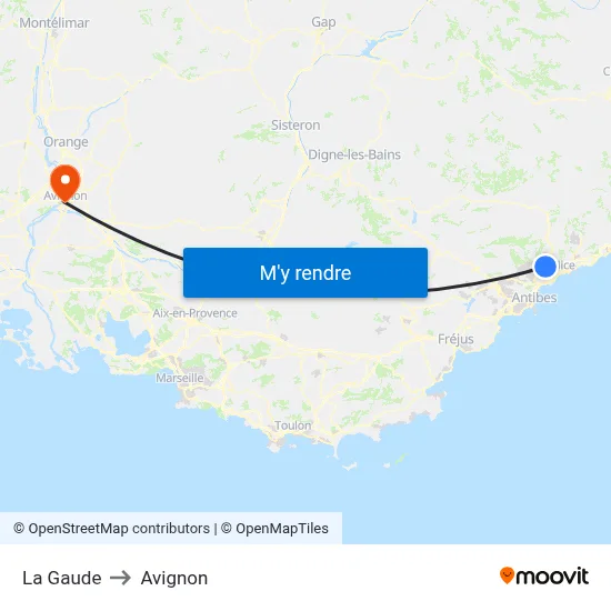 La Gaude to Avignon map