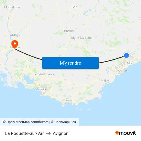 La Roquette-Sur-Var to Avignon map