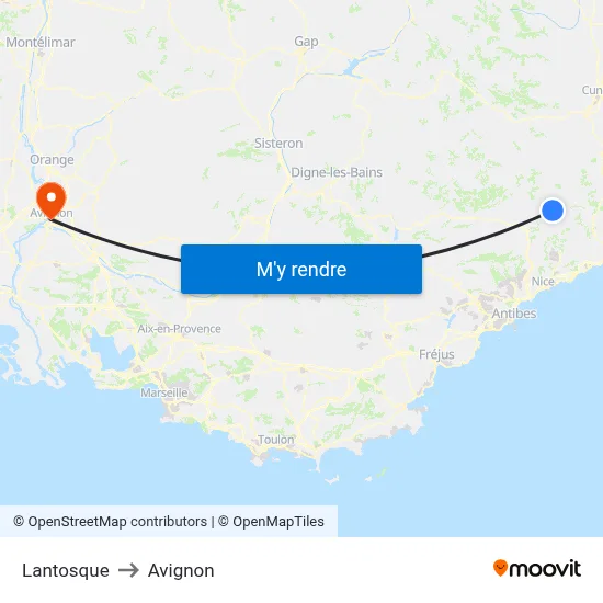 Lantosque to Avignon map