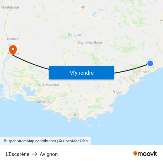 L'Escarène to Avignon map