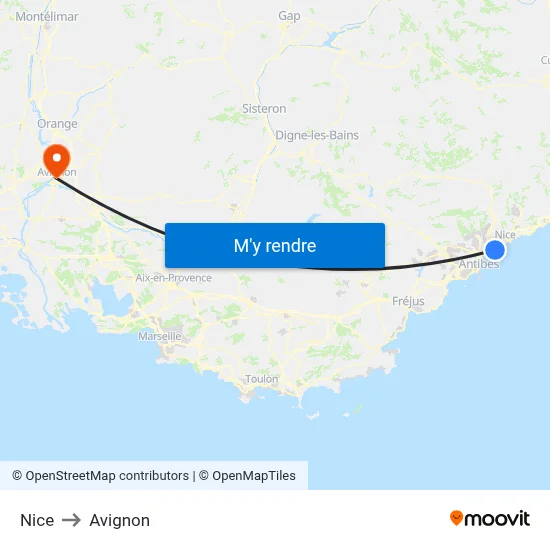 Nice to Avignon map