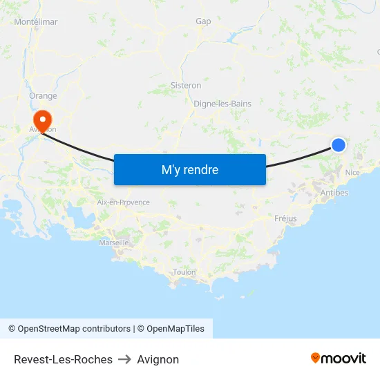 Revest-Les-Roches to Avignon map