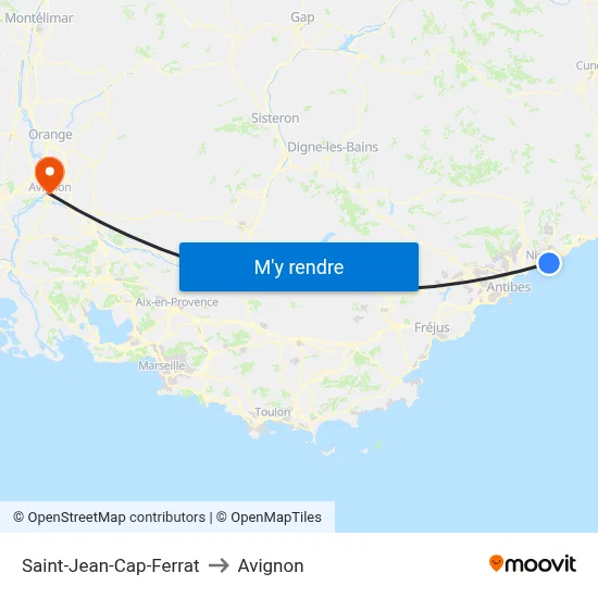 Saint-Jean-Cap-Ferrat to Avignon map