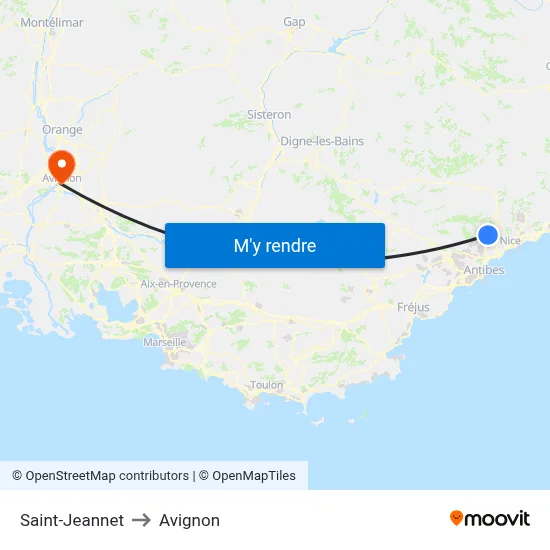 Saint-Jeannet to Avignon map