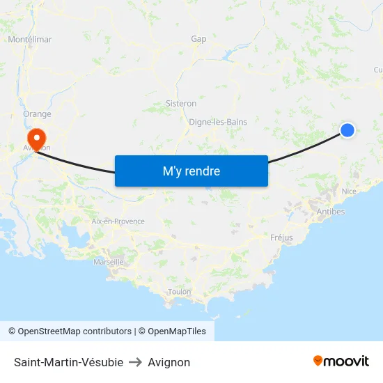 Saint-Martin-Vésubie to Avignon map