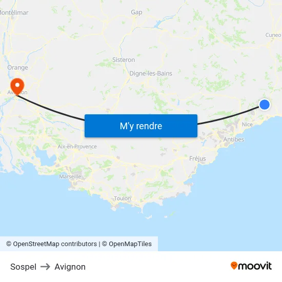 Sospel to Avignon map