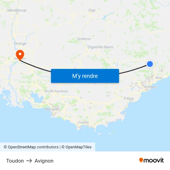 Toudon to Avignon map