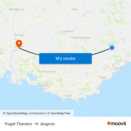 Puget-Théniers to Avignon map