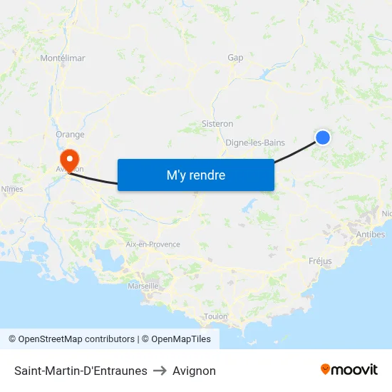 Saint-Martin-D'Entraunes to Avignon map