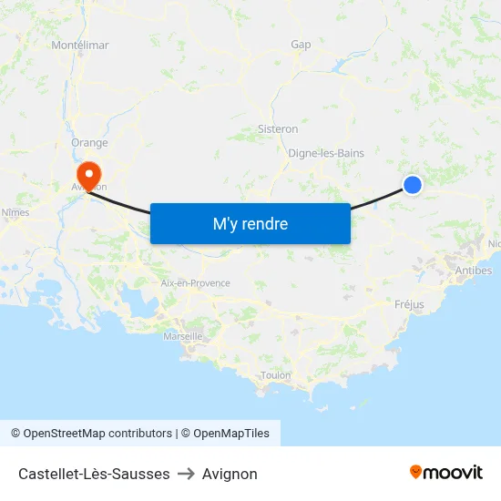 Castellet-Lès-Sausses to Avignon map