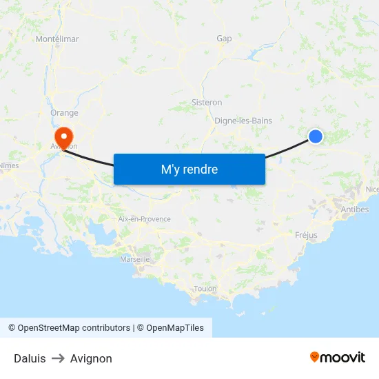Daluis to Avignon map